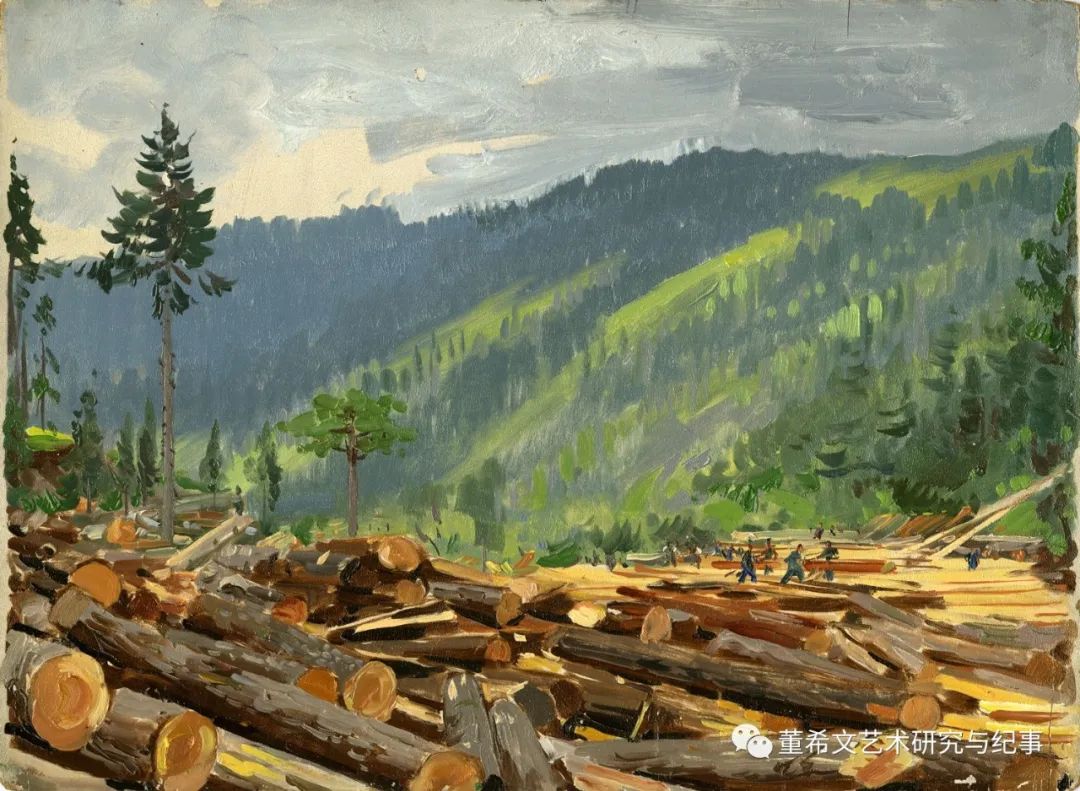 一张画 | 董希文的《原始森林下的木材厂》